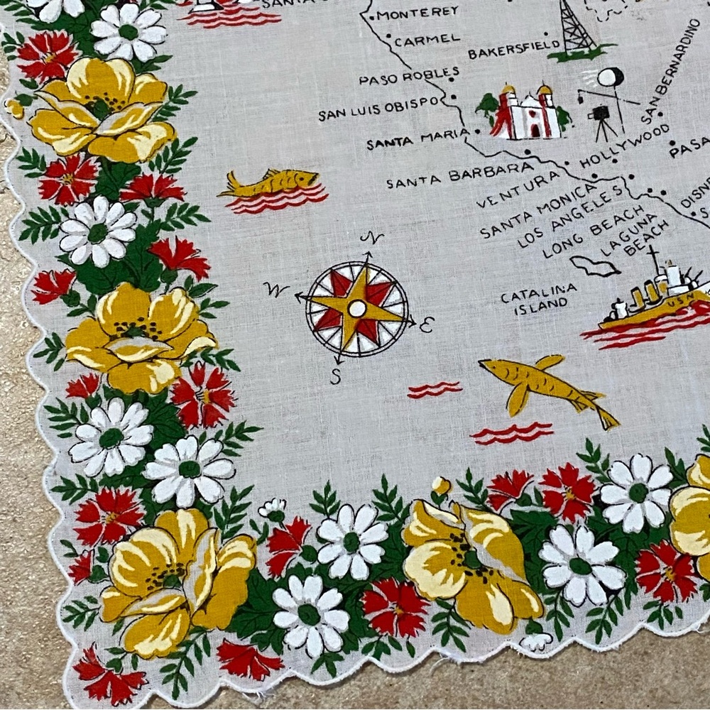 Vintage 1950’s Handkerchief Map of California MCM Retro Souvenir Travel - Picture 6 of 14